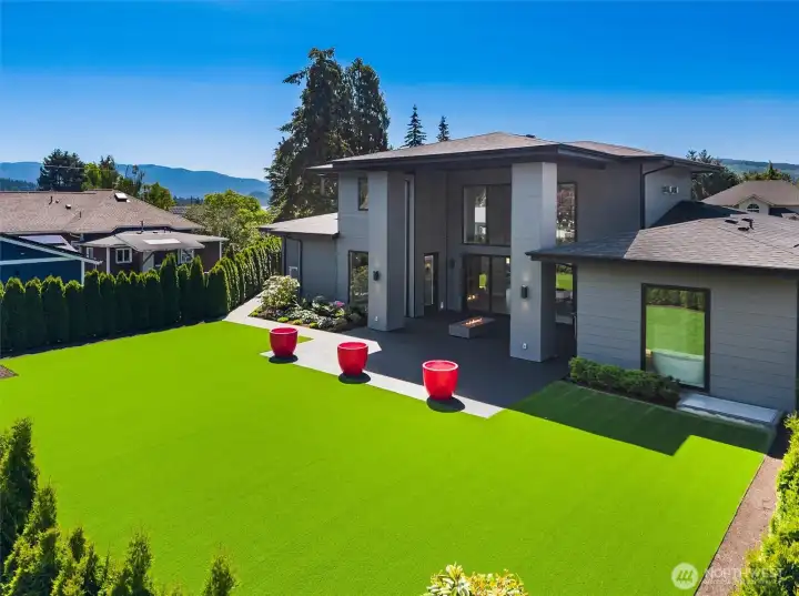 Full irrigation system  and high quality artificial lawns.
