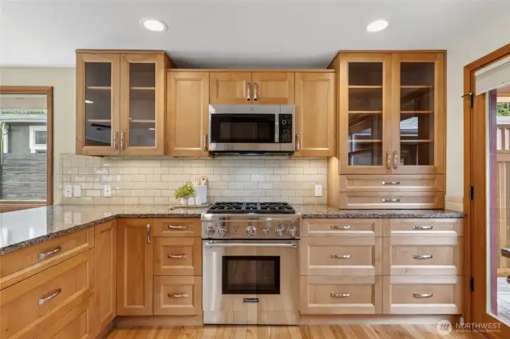 Updated kitchen with Alder cabinets & quartz countertops, Stainless steel appliances