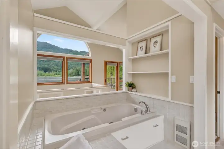 Built in spa tub and private private room with bidet.