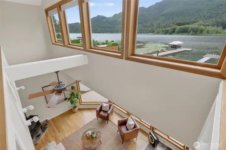 Primary loft looking down to the living room