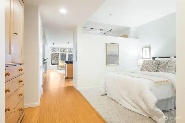 Looking from the bedroom towards the living room.