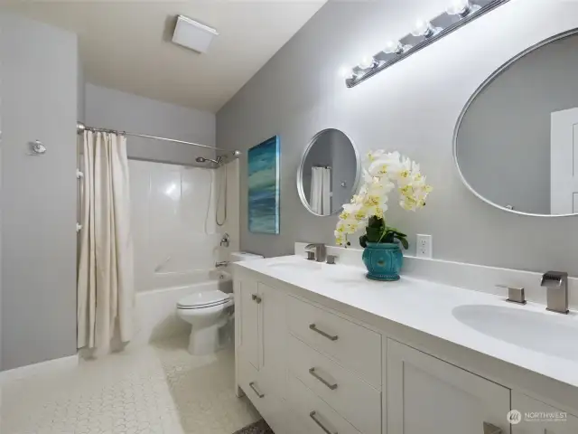 New double sink vanity in primary bathroom