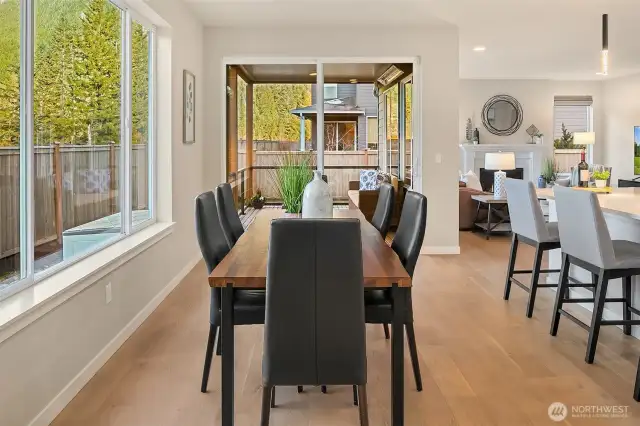 Dining area leads to covered lower deck