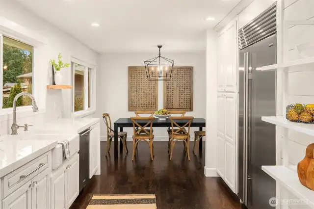 The generous kitchen space provides plenty of room for food preparation.