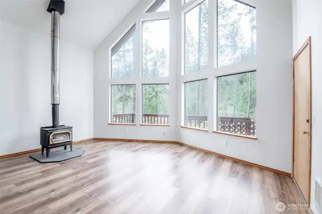 Great room with wood burning stove