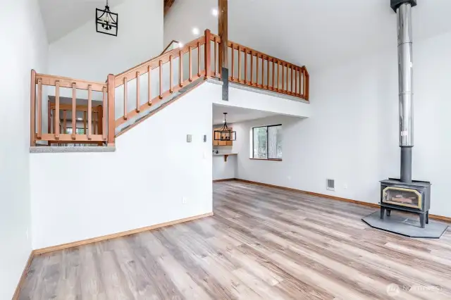 Great room with wood burning stove