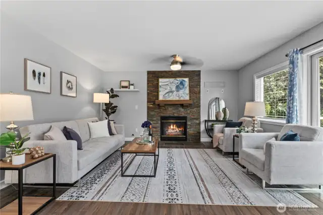 Living room with cozy fireplace
