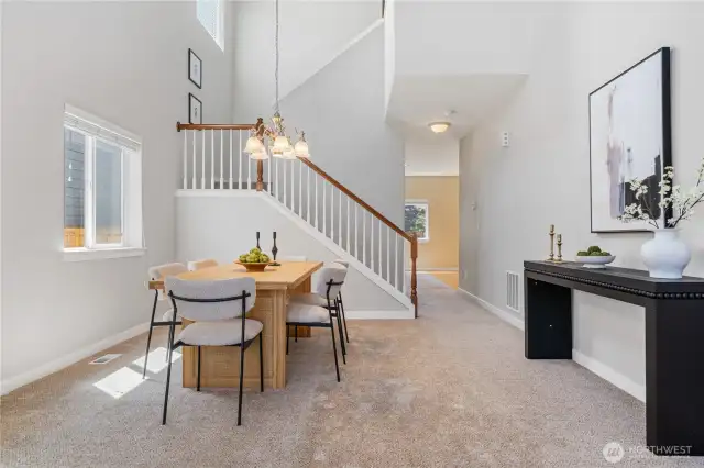 Enter to soaring ceilings & large, light-filled rooms.   Enjoy freshly painted rooms and newer carpet.