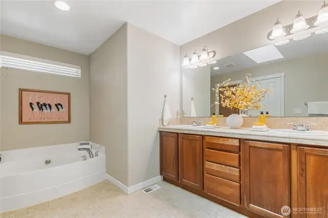 With a deep soaking tub and a oversized walk-in closet!