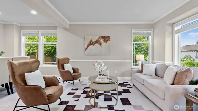 Generous living spaces flooded with sun-filled bay windows in every corner!