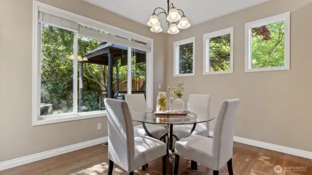 Breakfast nook surrounded by lush trees!