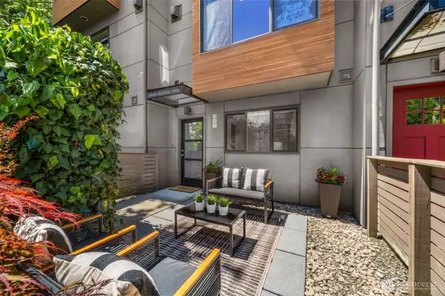 Enjoy the private patio and hardscaping.