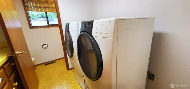 Laundry room with attached half bath. Washer/Dryer stay.