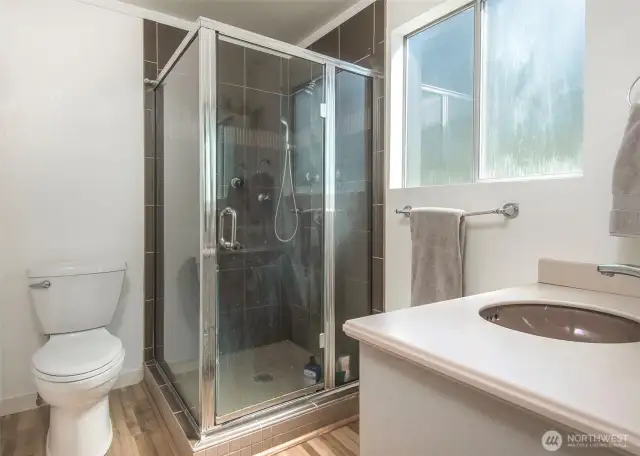 Walk shower in primary bathroom.