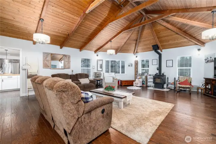 Spacious great room, door leads to the huge kitchen