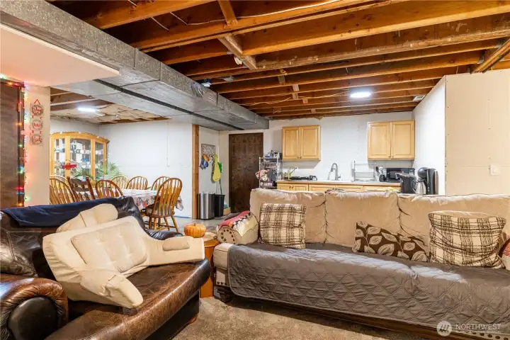 Unfinished LR, DR and kitchen for extended family