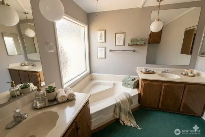 Bathroom1.  Digitally staged for illustration purposes.