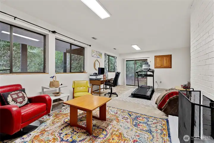 Downstairs bonus room with slider to yard