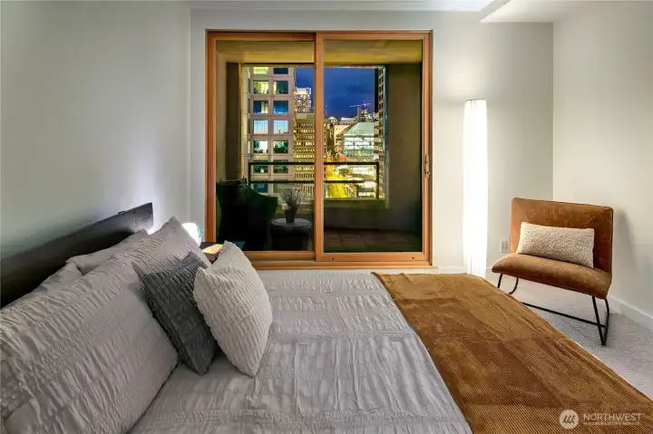 The primary suite forms a quiet retreat within the penthouse, positioned away from the main entertaining rooms.