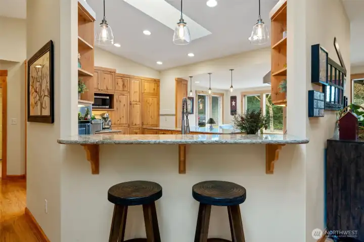 View to kitchen from family room