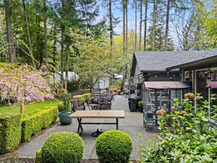 Large patio for entertaining and enjoying long summer evenings with a beautiful backdrop.