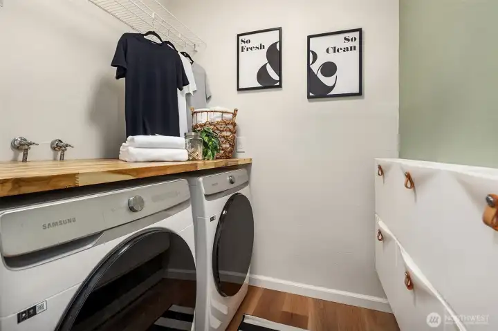 Stylish laundry room with customized storage for your busy active life!