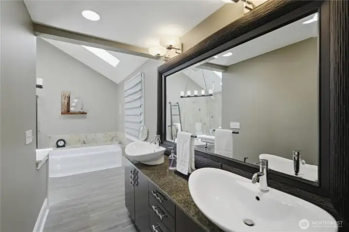 Master bathroom with his and her vanities.