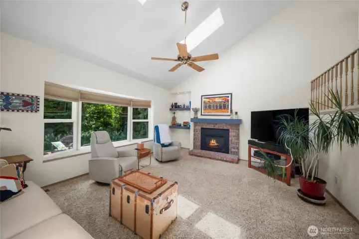 Vaulted ceilings & skylights in living rm