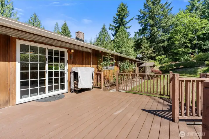 The deck has easy access to the dining room and kitchen.