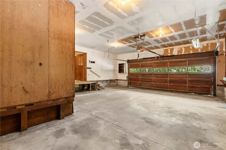 Interior of double car garage.