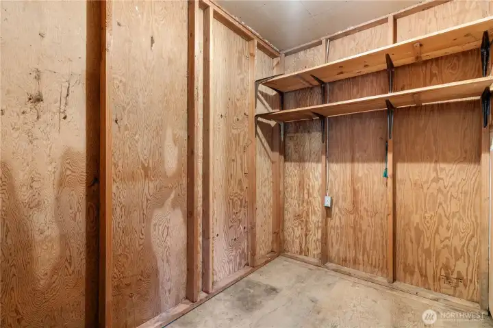 Walk in pantry storage in the garage.