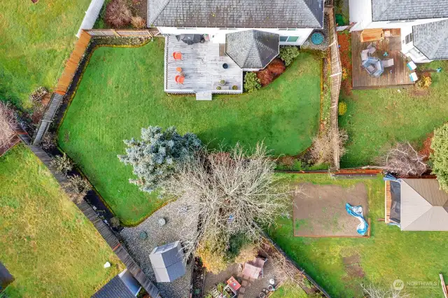 Drone shot of the back yard area.