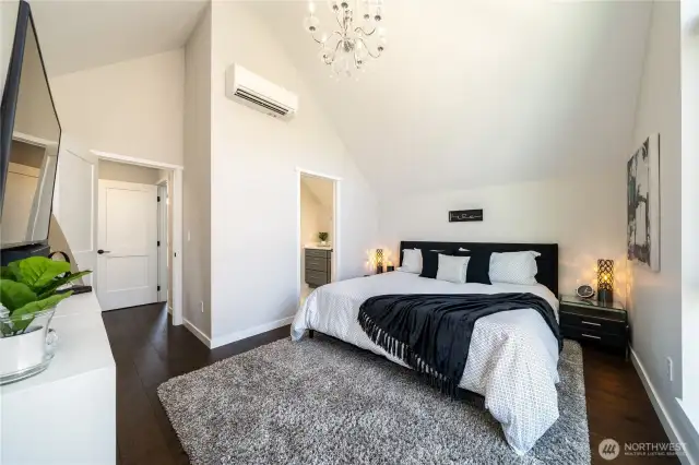 Spacious, upper-floor primary suite.