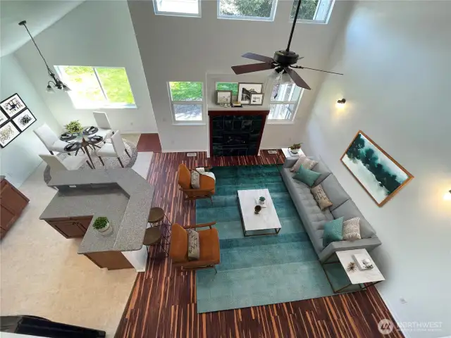 Great room view from loft - Virtually Staged