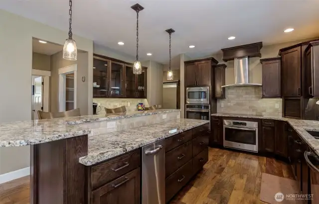 Beautiful kitchen open to the main living and walks out to the pool.