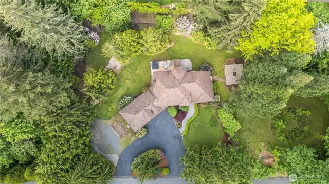 Nice aerial view of the property.  Mature, flowering landscaping is gorgeous this time of year!