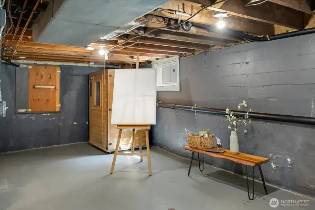 Added bonus: Private sauna to relax and unwind, and since this area is big, you can add a art/crafts space too!