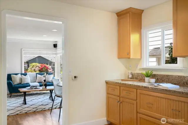 Flow plan flows seamlessly from kitchen to living spaces.