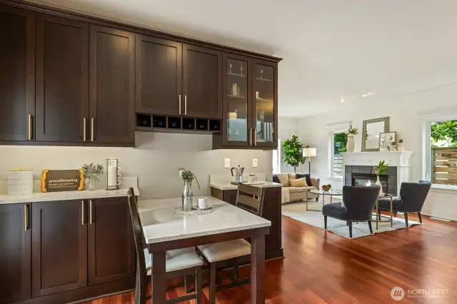 Custom built-in kitchen table with storage.