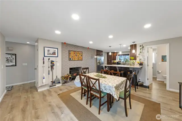 Practical 3/4 bath situated by the dining room for guest use and daily flow.