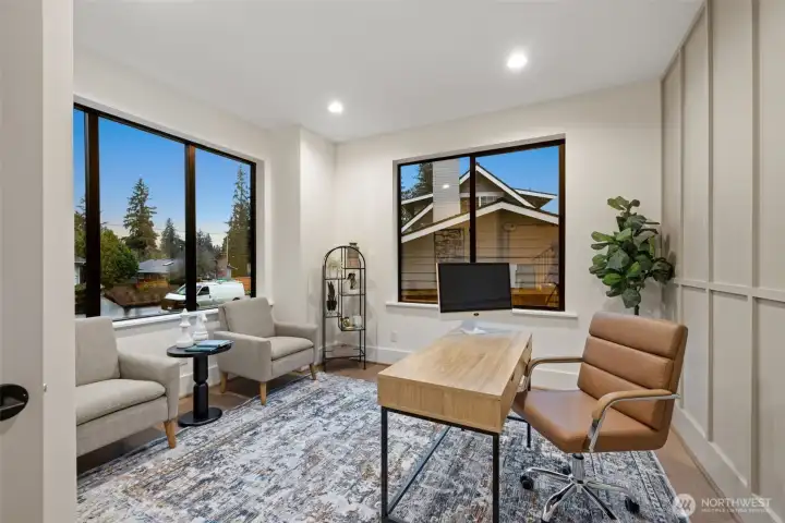 Office on the main floor with lots of natural light.