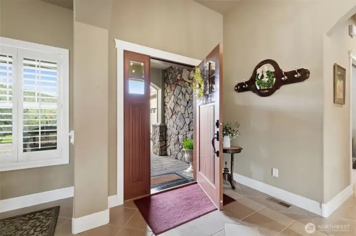 Wood plantation shutters.