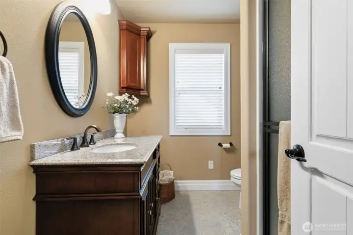 3/4 bathroom off the upstairs retreat.