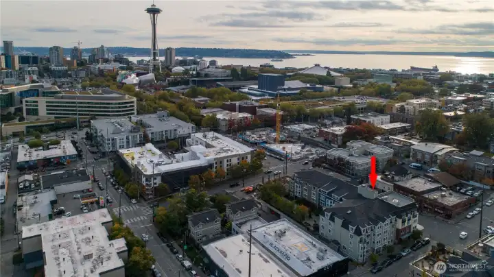 Aerial view near Space Needle