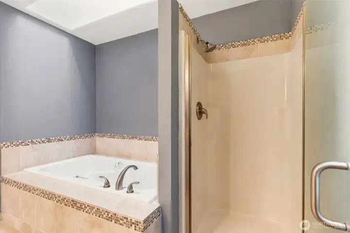Separate shower in the primary bath.