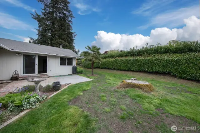 Private backyard with nice patio off family room