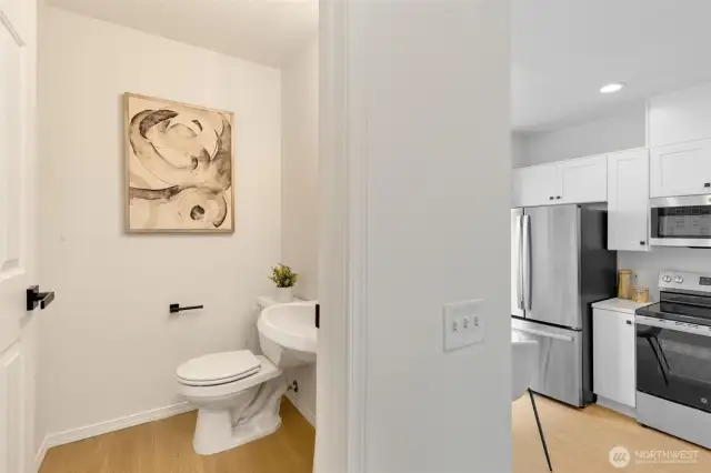 Convenient yet private powder bathroom