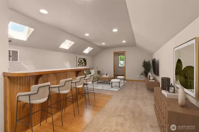 Digitally staged as a media room.