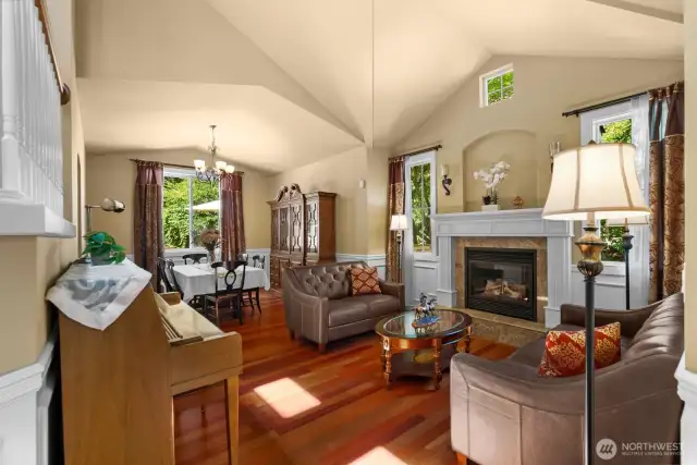 Brazilian cherry wood floors, gas fireplace, vaulted cielings in formal dining and living room.