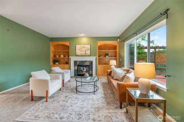 Family room with gas fireplace.